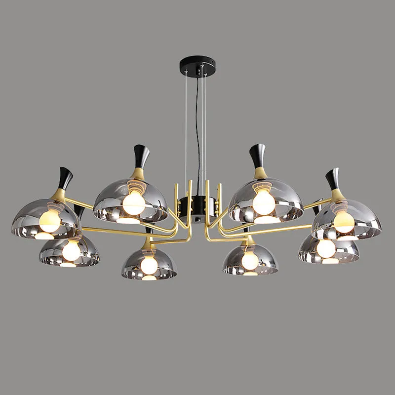 Modern Black-Brass Glass Chandelier with Bowl Shape for Restaurants