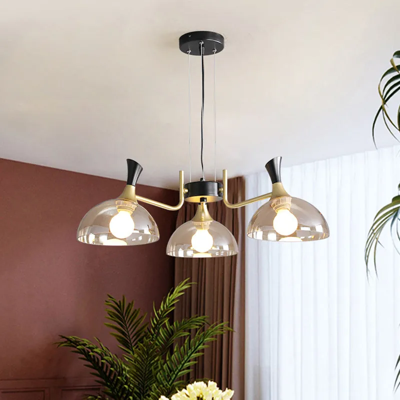 Modern Black-Brass Glass Chandelier with Bowl Shape for Restaurants