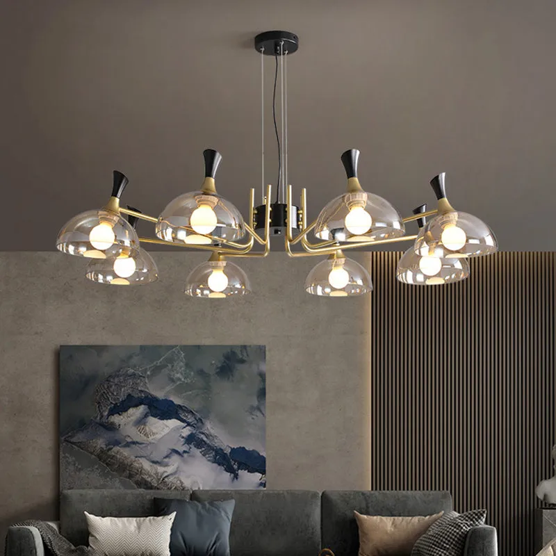 Modern Black-Brass Glass Chandelier with Bowl Shape for Restaurants