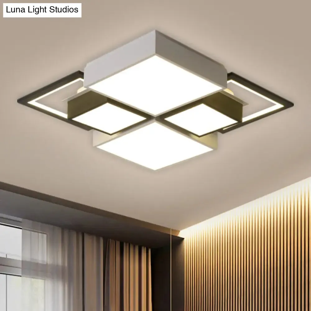 Modern Black Integrated LED Ceiling Lamp - 18"/23.5" Wide Square Flush Mount Fixture in Warm/White Light