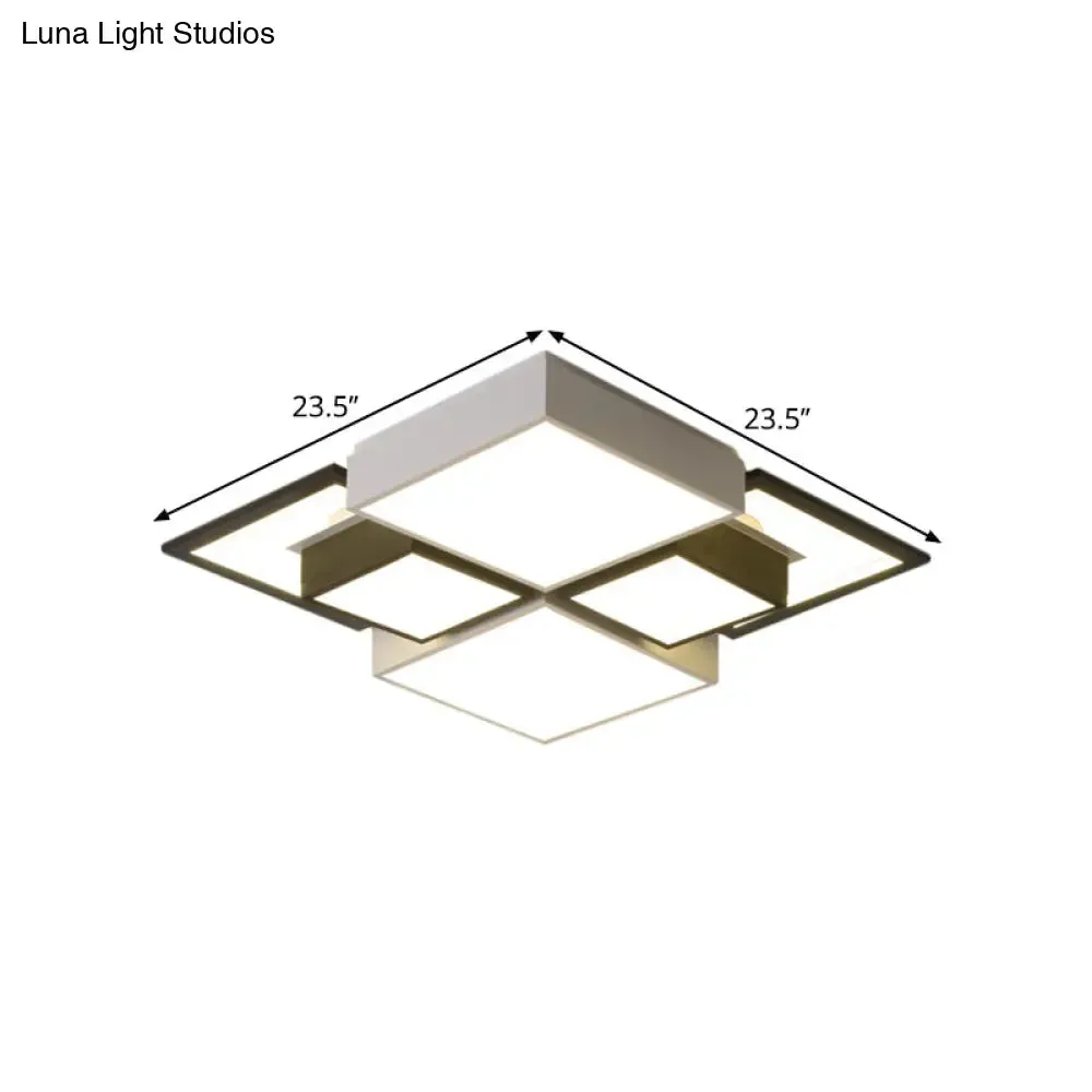 Modern Black Integrated LED Ceiling Lamp - 18"/23.5" Wide Square Flush Mount Fixture in Warm/White Light