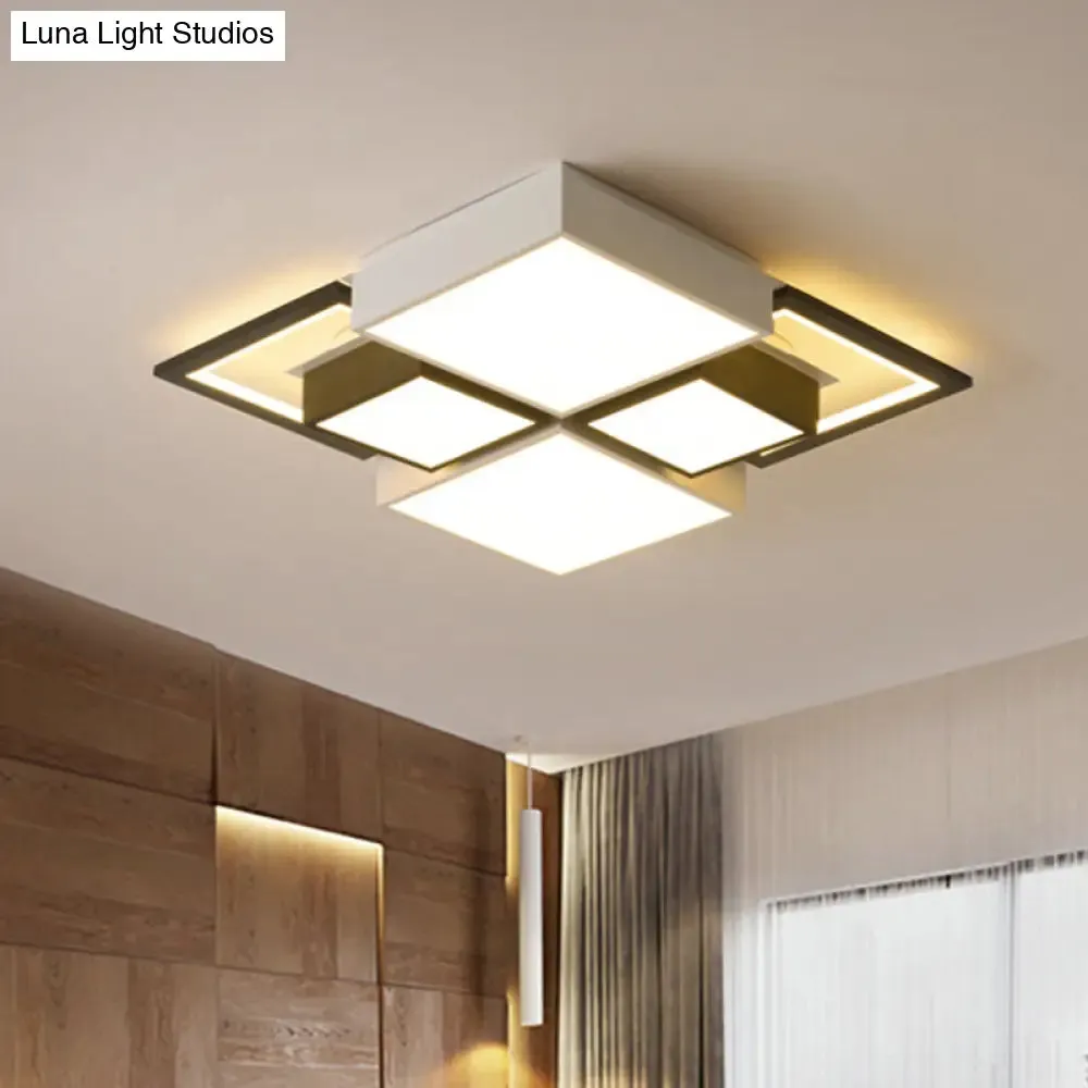 Modern Black Integrated LED Ceiling Lamp - 18"/23.5" Wide Square Flush Mount Fixture in Warm/White Light