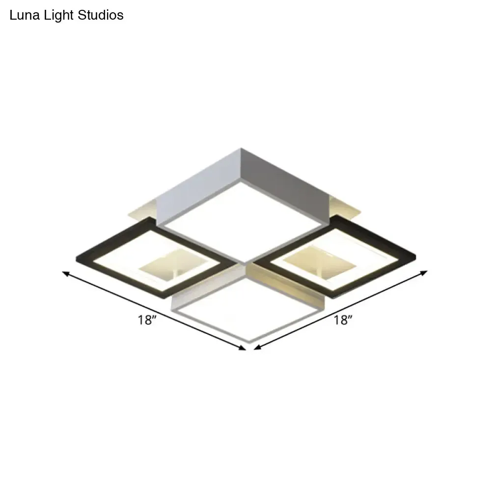 Modern Black Integrated LED Ceiling Lamp - 18"/23.5" Wide Square Flush Mount Fixture in Warm/White Light