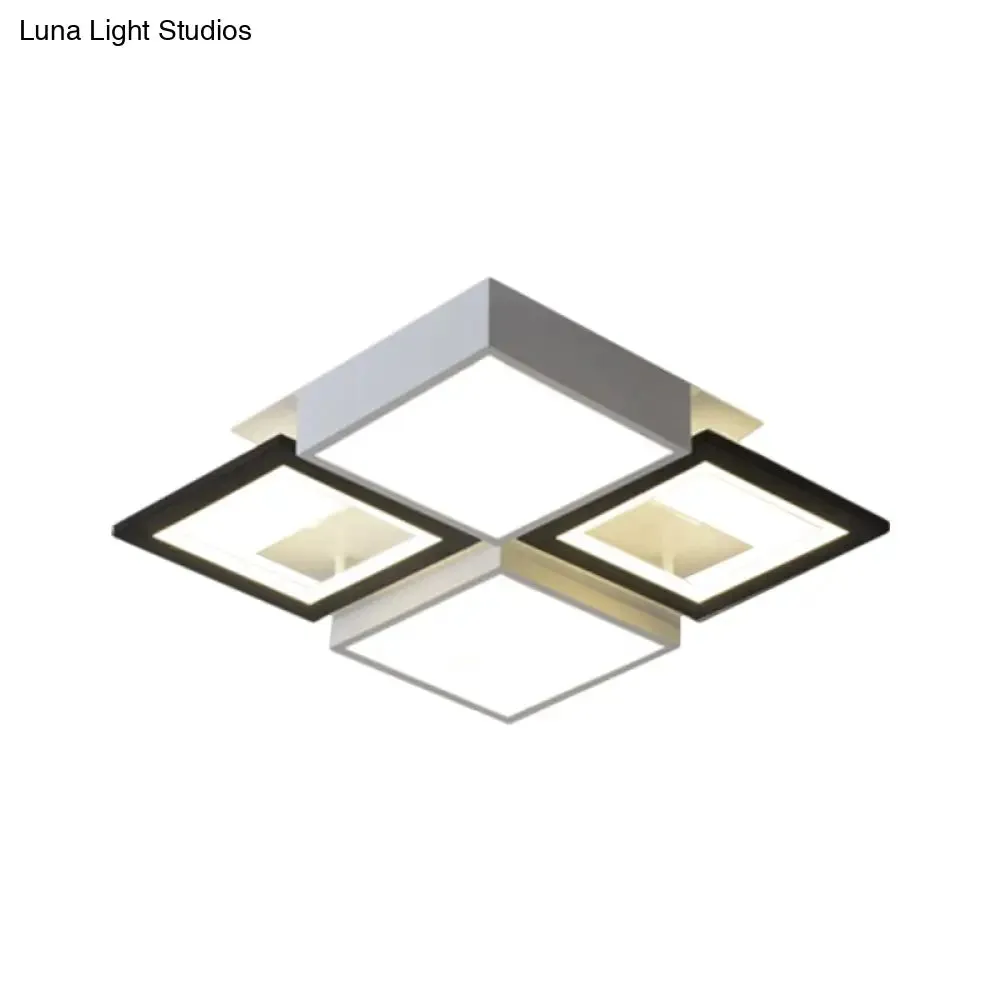 Modern Black Integrated LED Ceiling Lamp - 18"/23.5" Wide Square Flush Mount Fixture in Warm/White Light