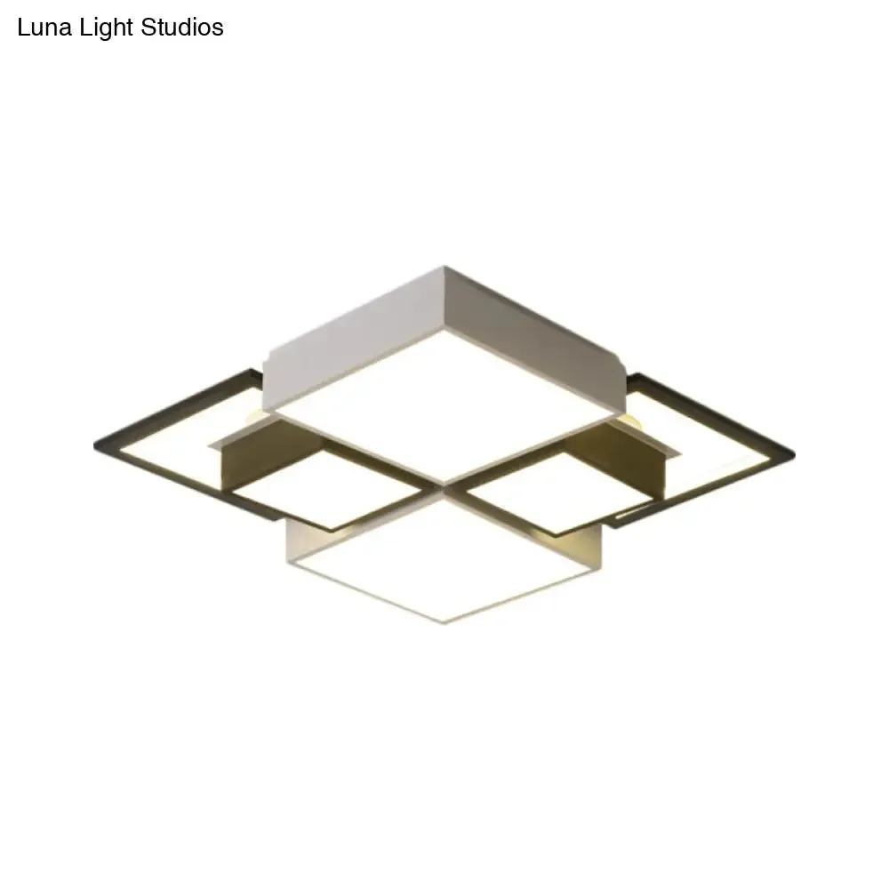 Modern Black Integrated LED Ceiling Lamp - 18"/23.5" Wide Square Flush Mount Fixture in Warm/White Light