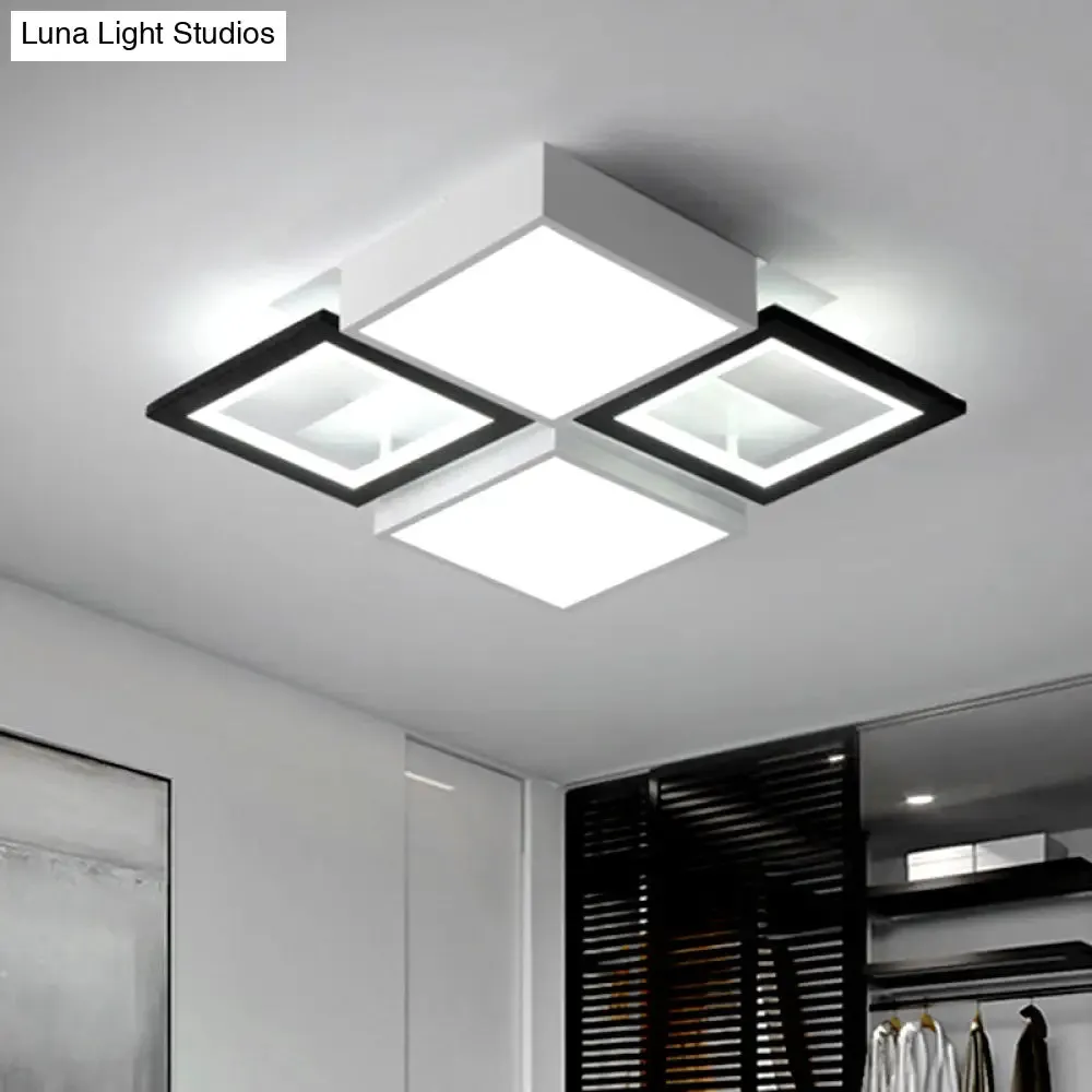 Modern Black Integrated LED Ceiling Lamp - 18"/23.5" Wide Square Flush Mount Fixture in Warm/White Light