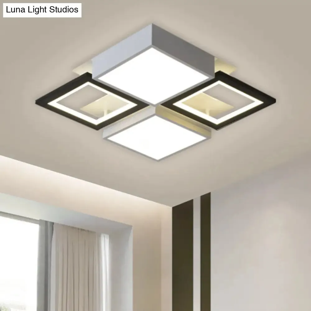 Modern Black Integrated LED Ceiling Lamp - 18"/23.5" Wide Square Flush Mount Fixture in Warm/White Light