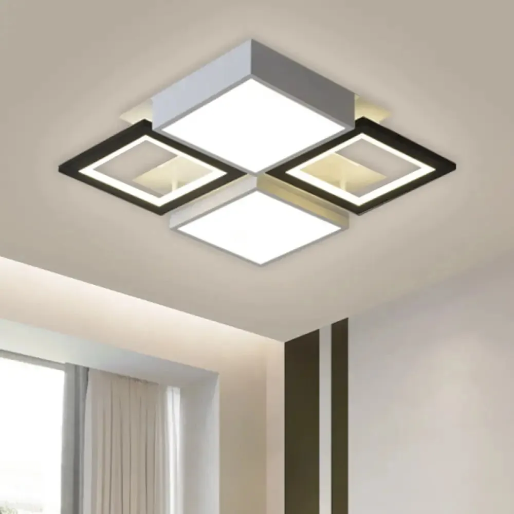 Modern Black Integrated LED Ceiling Lamp - 18"/23.5" Wide Square Flush Mount Fixture in Warm/White Light