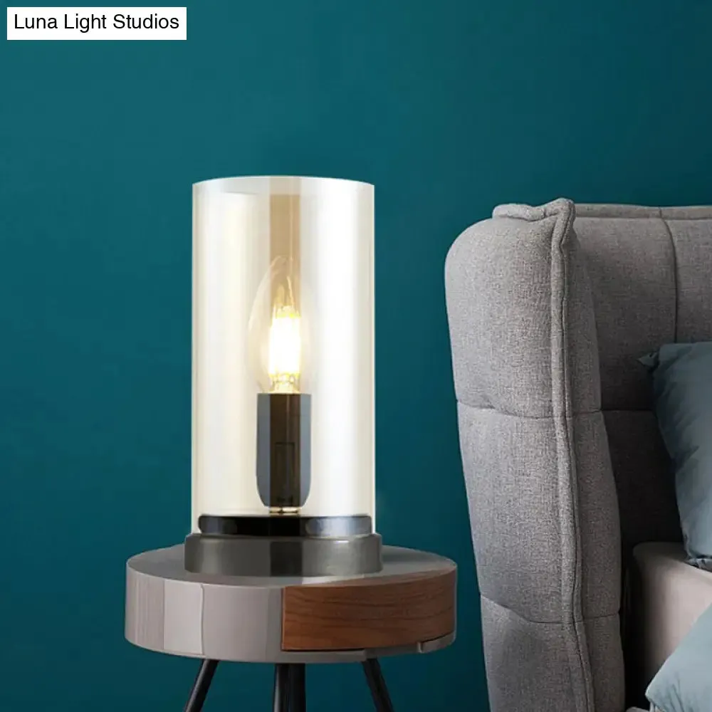 Modern Black Table Lamp with Clear Glass Cylinder Shade – Perfect for Living Room or Bedroom Lighting