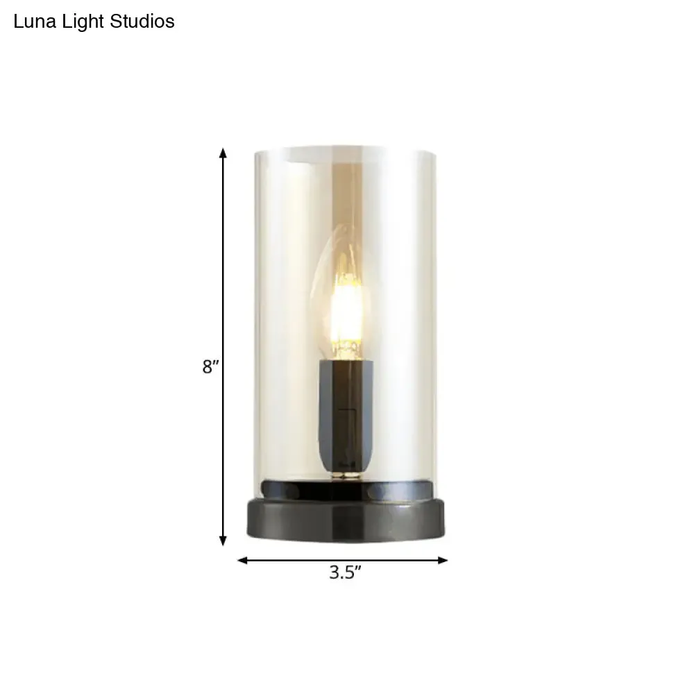 Modern Black Table Lamp with Clear Glass Cylinder Shade – Perfect for Living Room or Bedroom Lighting