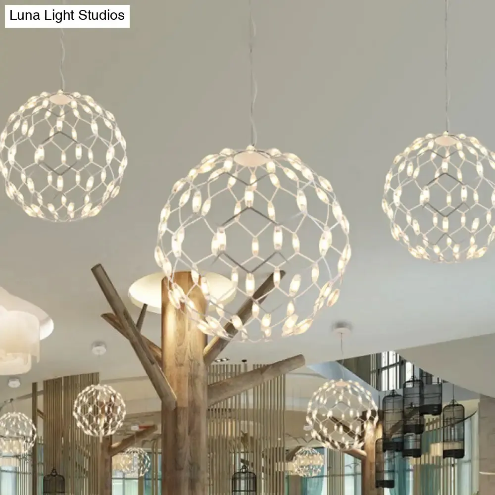 Modern Black/White Metal Globe LED Chandelier with Hollow Design - Stylish Hanging Lamp