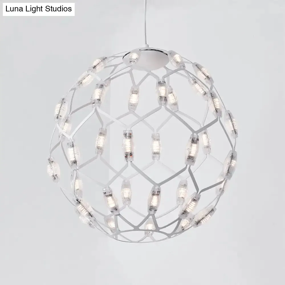 Modern Black/White Metal Globe LED Chandelier with Hollow Design - Stylish Hanging Lamp