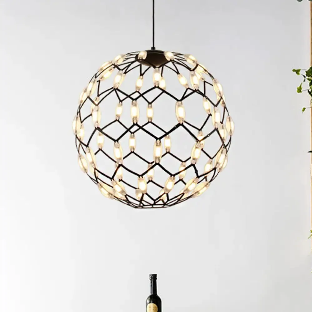 Modern Black/White Metal Globe LED Chandelier with Hollow Design - Stylish Hanging Lamp