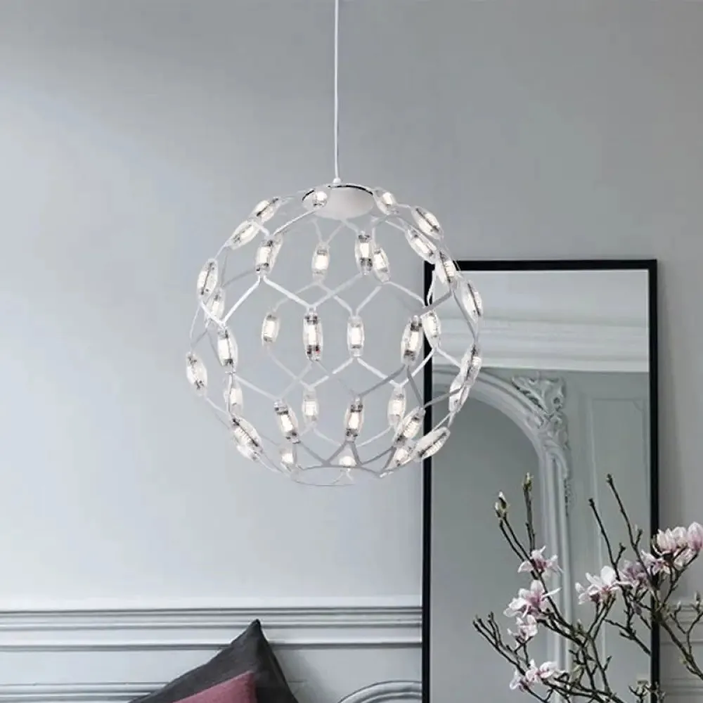 Modern Black/White Metal Globe LED Chandelier with Hollow Design - Stylish Hanging Lamp