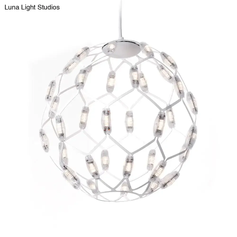 Modern Black/White Metal Globe LED Chandelier with Hollow Design - Stylish Hanging Lamp