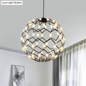 Modern Black/White Metal Globe LED Chandelier with Hollow Design - Stylish Hanging Lamp