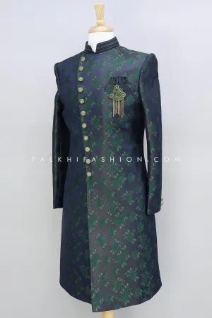 Modern Blue/Green Pure Silk Indo-Western With Appealing Work