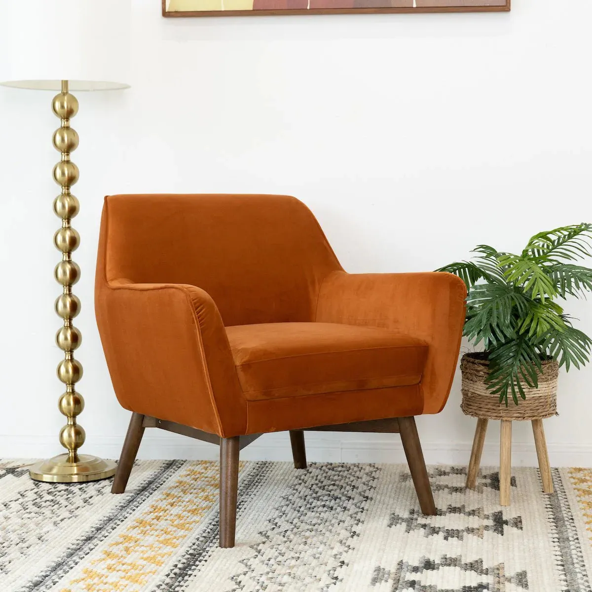 Modern Contemporary Orange Velvet Lounge Chair