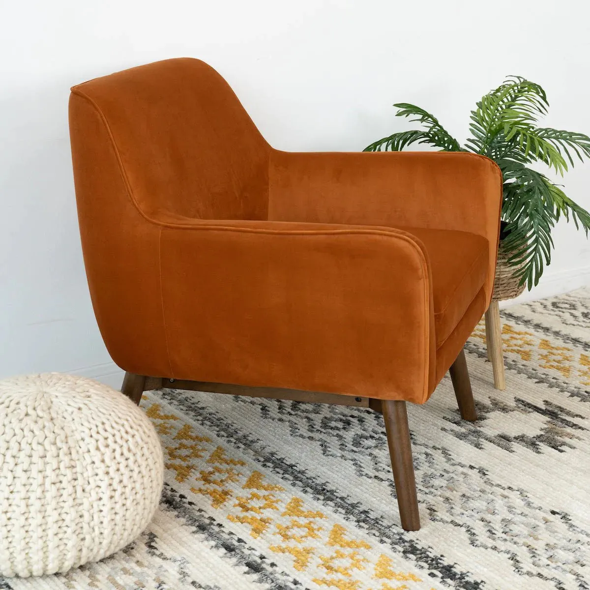 Modern Contemporary Orange Velvet Lounge Chair