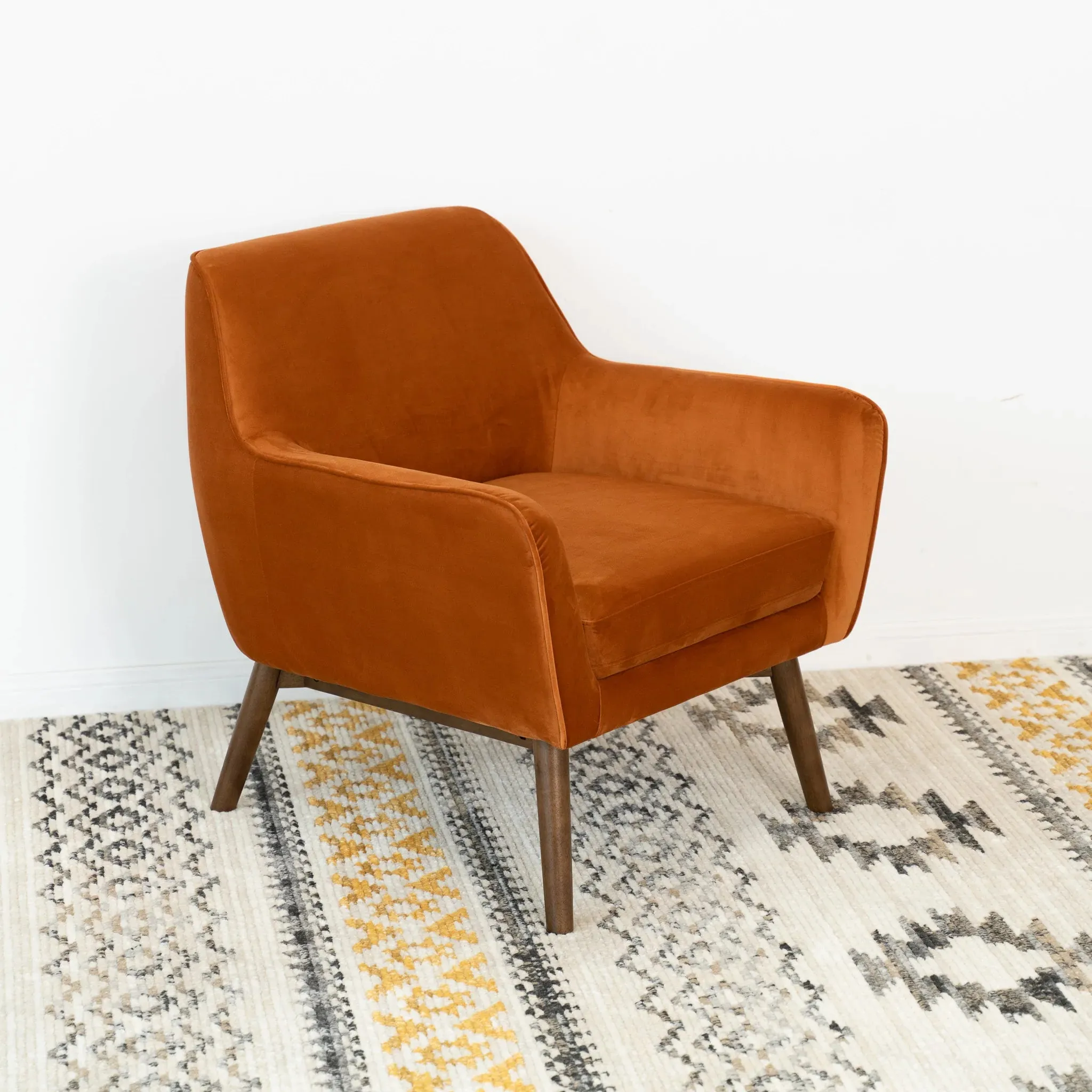 Modern Contemporary Orange Velvet Lounge Chair