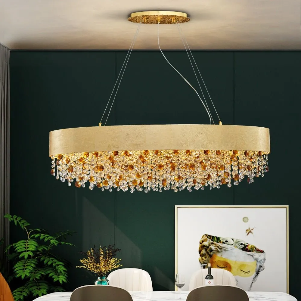 Modern Crystal Chandelier For Dining Room Gold Hanging Lighting LED Lamp Round Luxury Home Decor