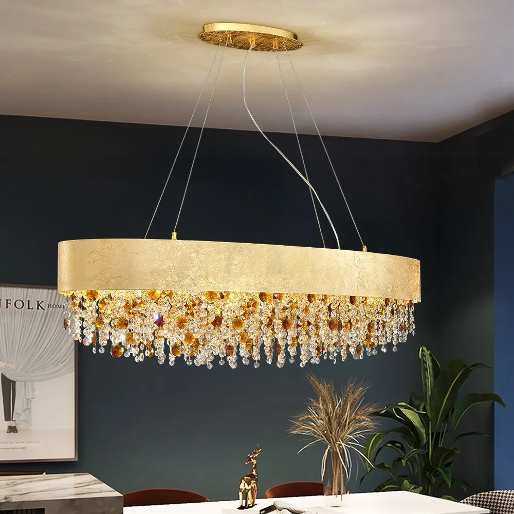 Modern Crystal Chandelier For Dining Room Gold Hanging Lighting LED Lamp Round Luxury Home Decor