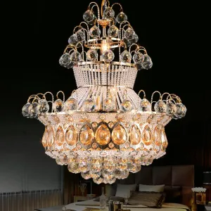 Modern Crystal Gold Chandelier Ceiling Light Fixture - 10 Lights - Bedroom