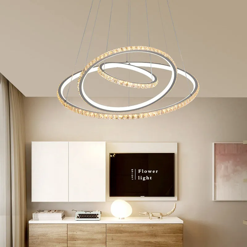 Modern Crystal LED 3-Tier Gold Chandelier with Dual Light Options