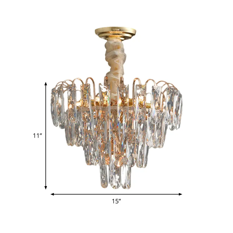 Modern Crystal Tiered Chandelier Lamp - Clear/Smoke Gray, 7-Light Pendant for Bedroom