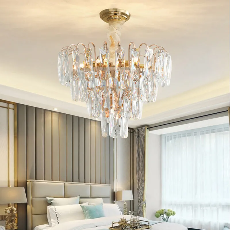 Modern Crystal Tiered Chandelier Lamp - Clear/Smoke Gray, 7-Light Pendant for Bedroom