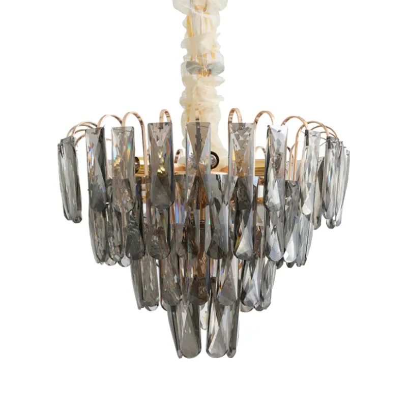 Modern Crystal Tiered Chandelier Lamp - Clear/Smoke Gray, 7-Light Pendant for Bedroom