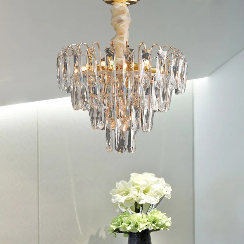 Modern Crystal Tiered Chandelier Lamp - Clear/Smoke Gray, 7-Light Pendant for Bedroom