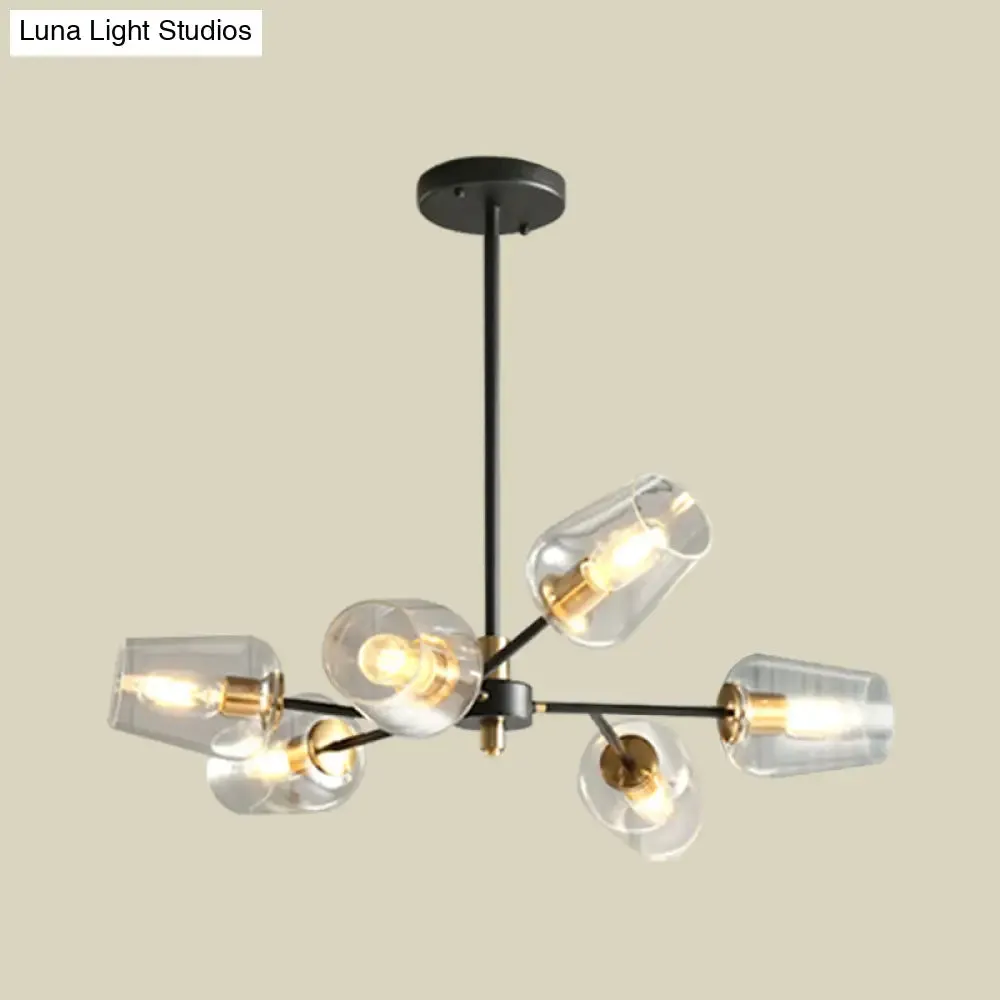 Modern Cup Shaped Chandelier with Clear/Smoke Gray Glass - 6/9 Lights - Bedroom Lighting - Black Suspension Lamp