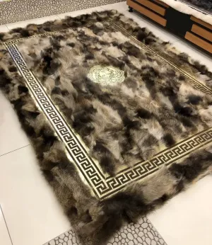 Modern Designed, Fuzzy Natural Handmade Fox Fur Area 4x6 Carpet