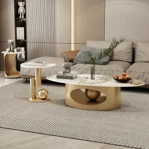 Modern Elegant Black and Golden Marble Effect Coffee Tables