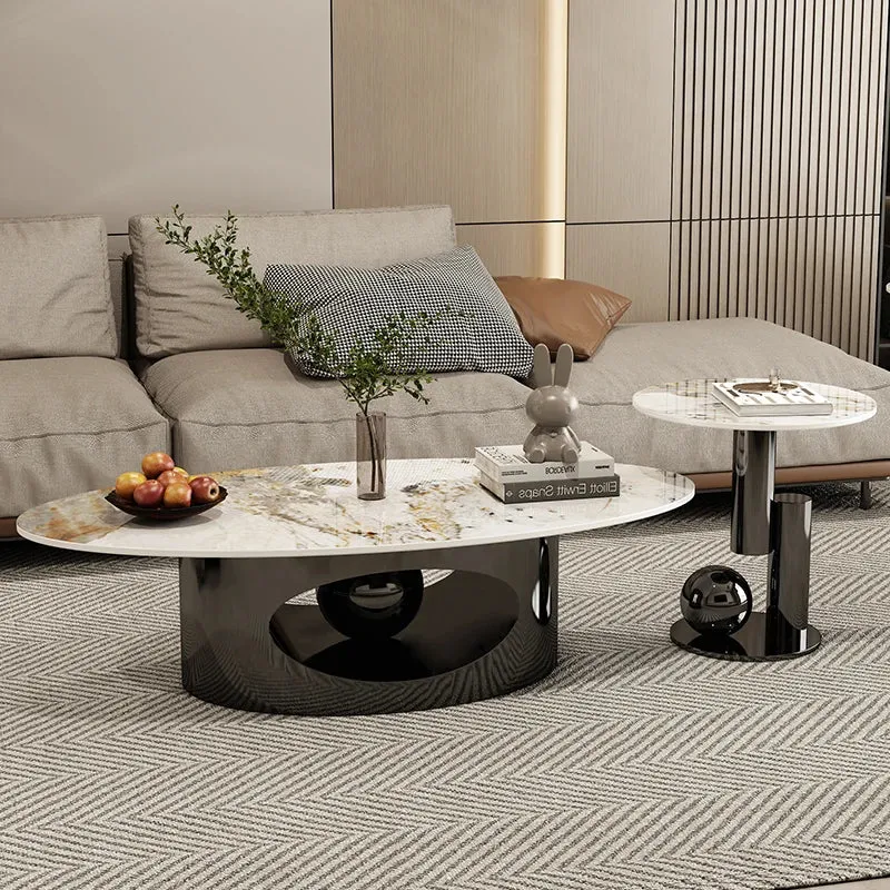 Modern Elegant Black and Golden Marble Effect Coffee Tables