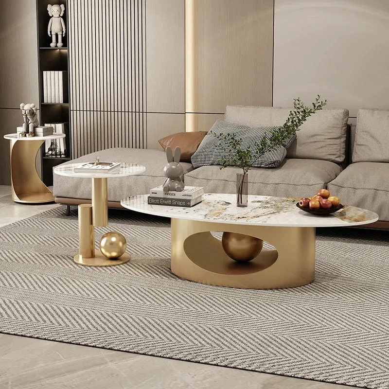 Modern Elegant Black and Golden Marble Effect Coffee Tables