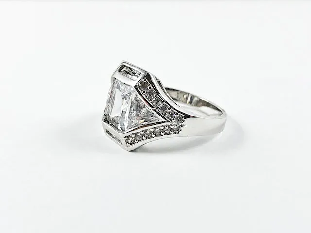 Modern Elegant Slim Layered Square Cut CZ Brass Ring