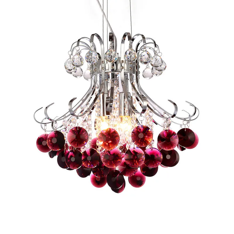 Modern Flared Crystal Chandelier with 3 Lights in Clear, Red, Black- Ideal for Living Room