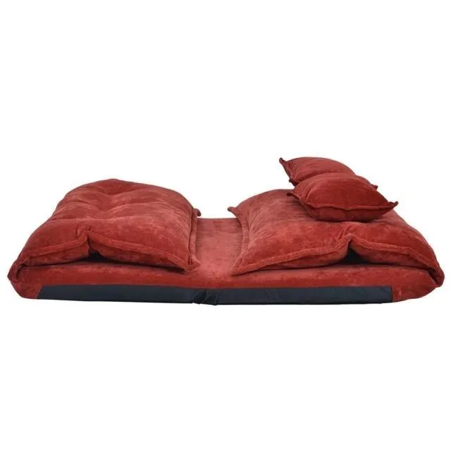 Modern Foldable PU Leather Leisure Floor Sofa Bed with 2 Pillows