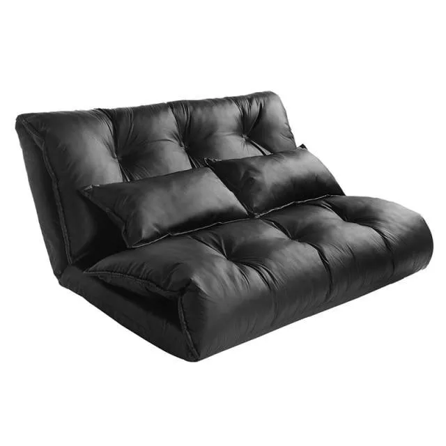 Modern Foldable PU Leather Leisure Floor Sofa Bed with 2 Pillows