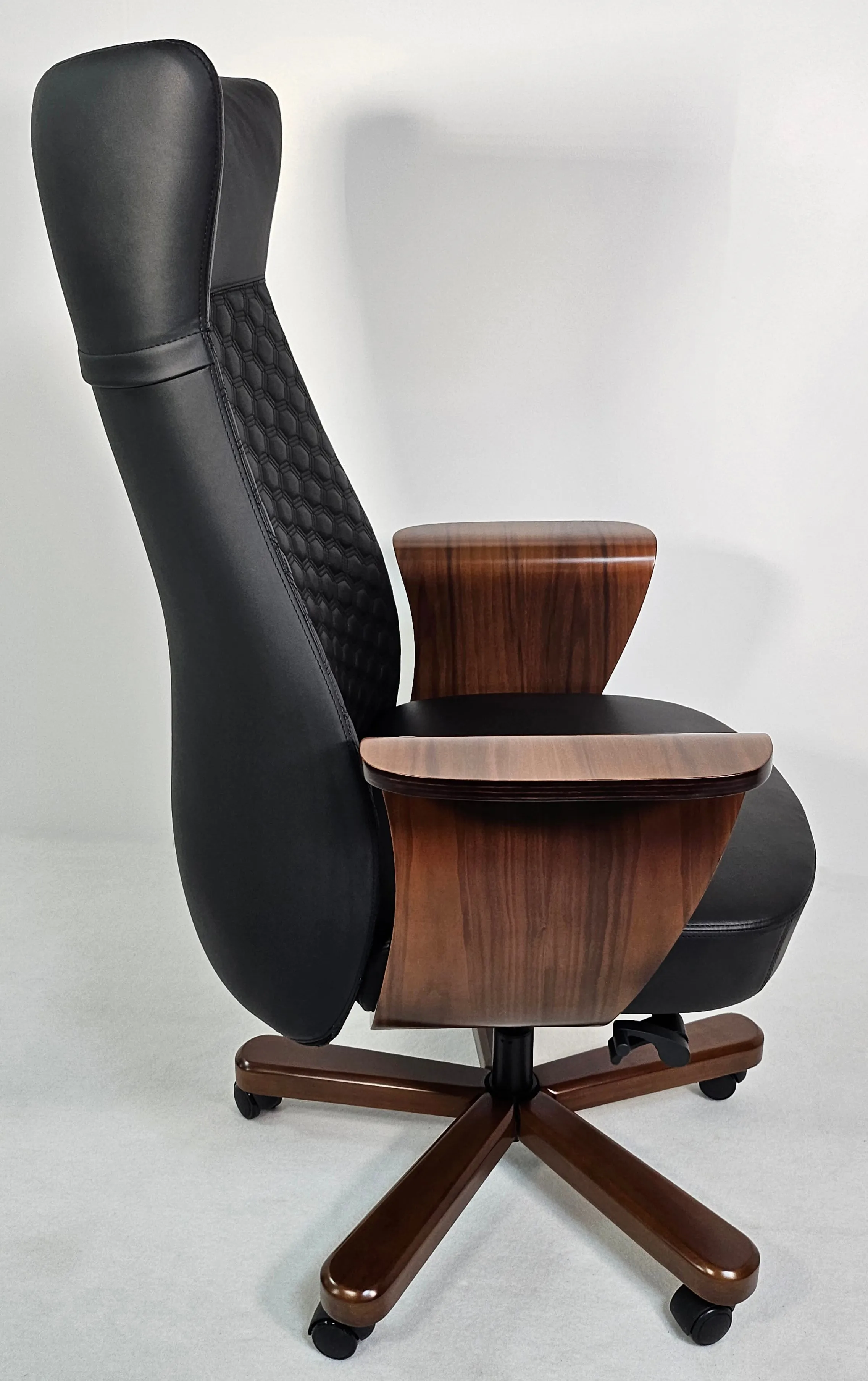 Modern Genuine Black Leather High Back Office Chair with Hexagonal Design - 6084HL