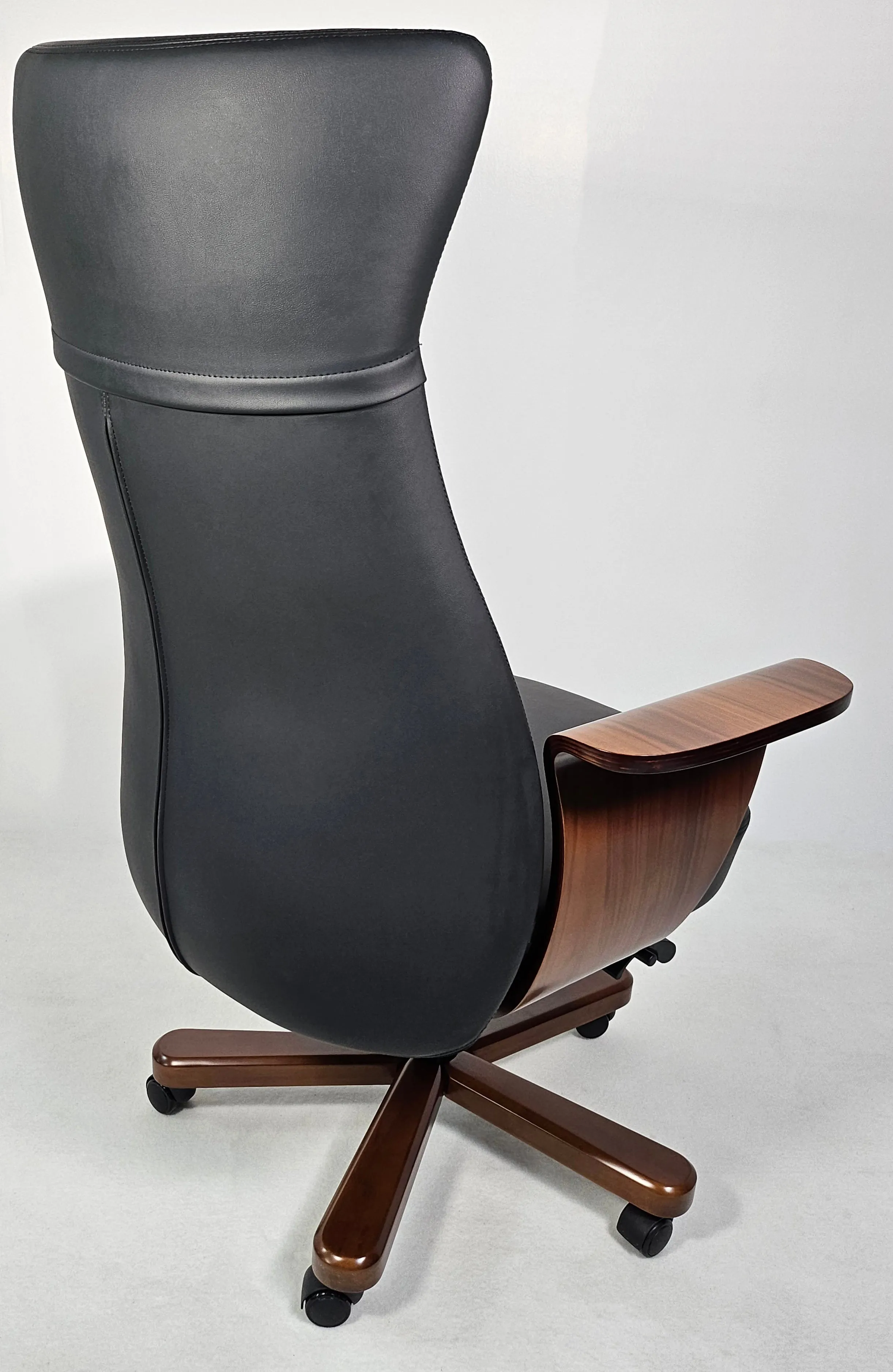 Modern Genuine Black Leather High Back Office Chair with Hexagonal Design - 6084HL