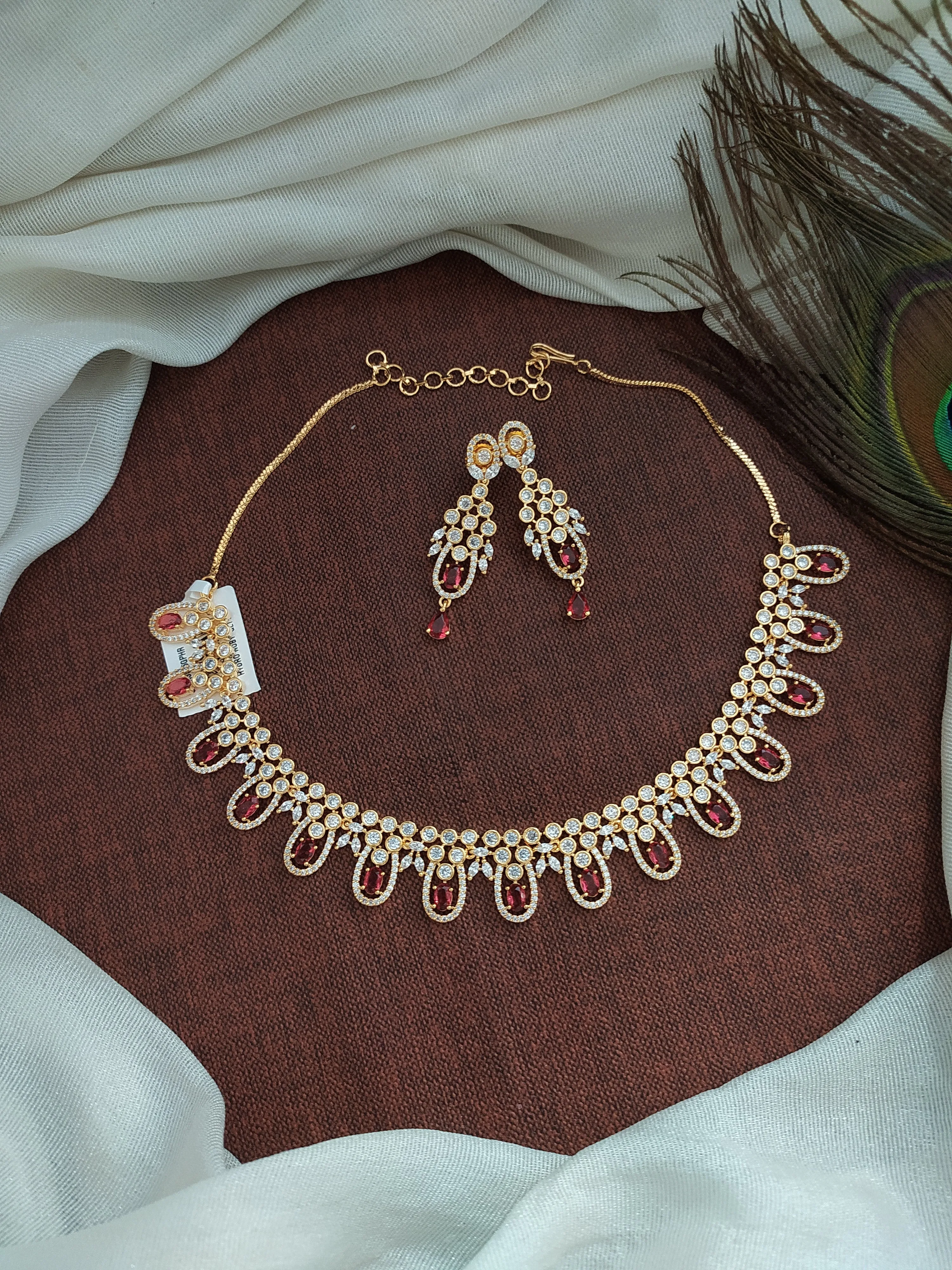 Modern Gold-plated Ruby Necklace With Zircon Stones