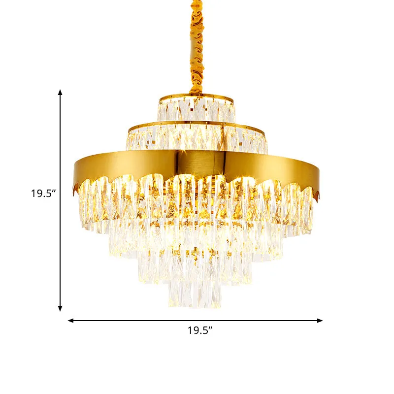 Modern Gold Tiered Round Chandelier Lamp - Clear Crystal Pendant Lighting, 9/12 Lights for Dining Room - 16"/19.5" Wide