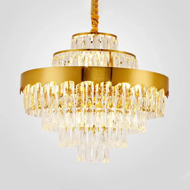 Modern Gold Tiered Round Chandelier Lamp - Clear Crystal Pendant Lighting, 9/12 Lights for Dining Room - 16"/19.5" Wide