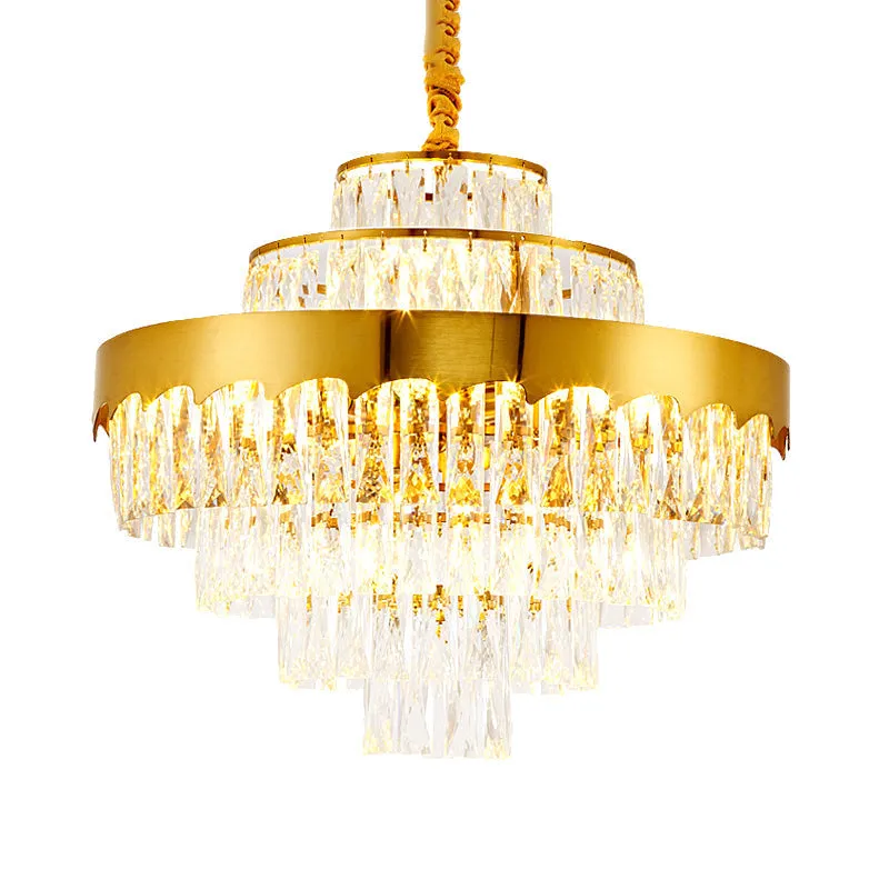 Modern Gold Tiered Round Chandelier Lamp - Clear Crystal Pendant Lighting, 9/12 Lights for Dining Room - 16"/19.5" Wide