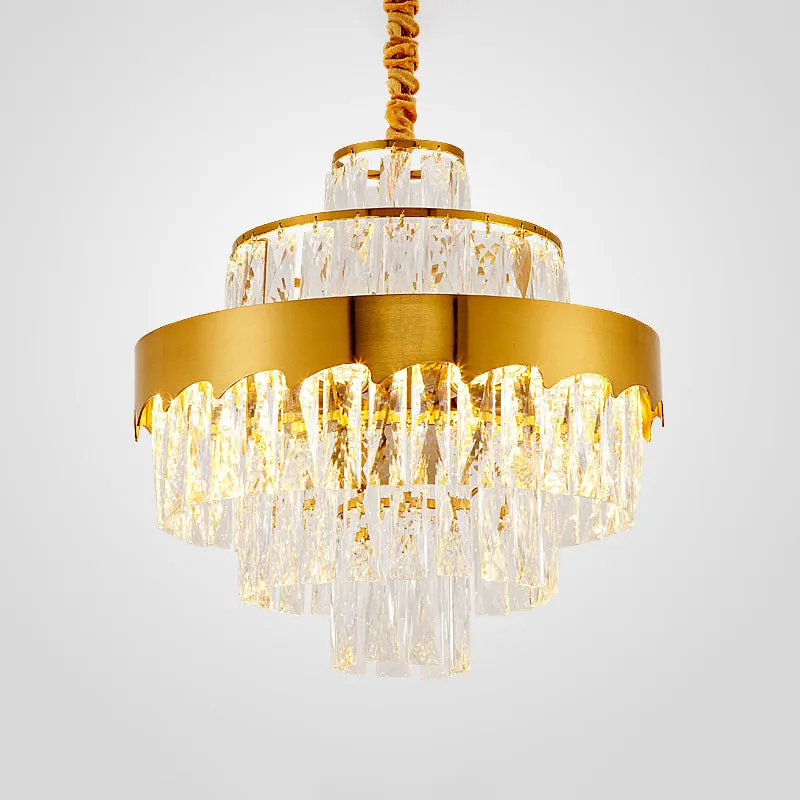 Modern Gold Tiered Round Chandelier Lamp - Clear Crystal Pendant Lighting, 9/12 Lights for Dining Room - 16"/19.5" Wide