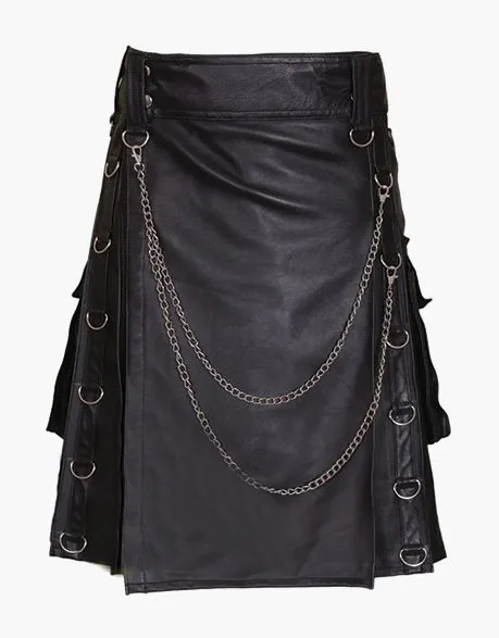 MODERN GOTHIC KILT IN BLACK LEATHER