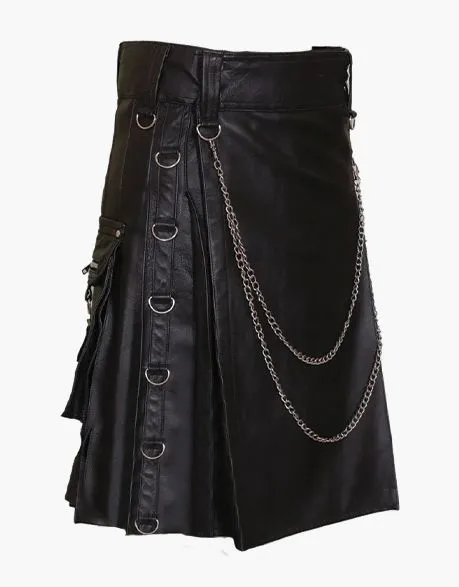 MODERN GOTHIC KILT IN BLACK LEATHER